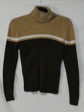 GAP Striped Ribbed Turtleneck Sweater Brown Tan Cream - size medium